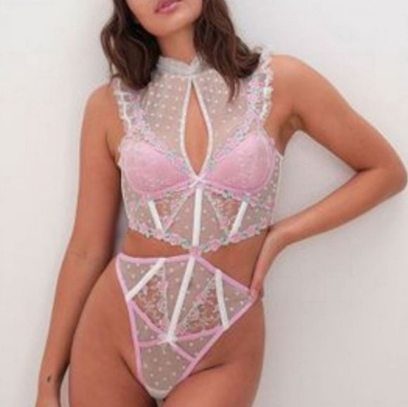 New!For Love and Lemons Pointelle Rose's Teddy - Picture 2 of 15